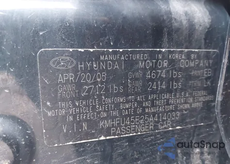 2005 Hyundai Xg350 L z USA, uszkodzony, nr VIN KMHFU45E25A414033